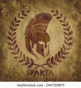 Spartan helmet vintage symbol in laurel wreath