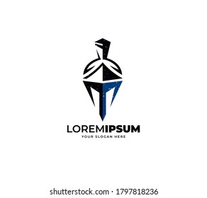 spartan helmet warrior logo design, initial letter T logo design concept