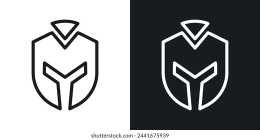 Spartan Helmet and Warrior Mask Icons. Gladiator and Super Hero Knight Symbols.