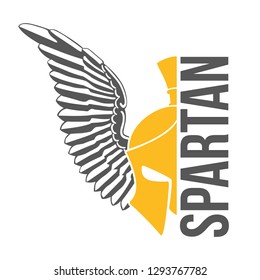 Spartan Helmet Yellow Logotype Icon Design Wings 
