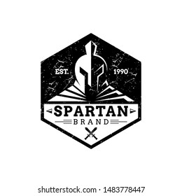 Spartan Hexagon Emblem Logo, Vintage Classic Spartan Head/helmet With Grunge Effect Suitable For Business And Sport Mascot