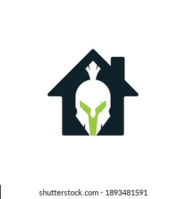 Spartan home shape concept logo design. Old Vintage Antiques Spartan warrior vector design