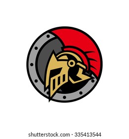 Spartan Knight, gladiator with shield and armor, strong and protective, isolate