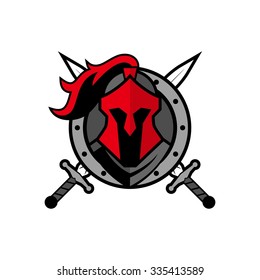 Spartan Knight, gladiator with shield and armor, strong and protective, isolate