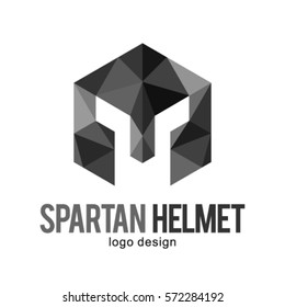 SPARTAN KNIGHT WARRIOR HEXAGON LOW POLY POLYGONAL HELMET LOGO ICON SYMBOL