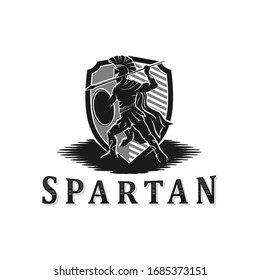 Spartan Logo Army With Silhouette Spear And Shield.