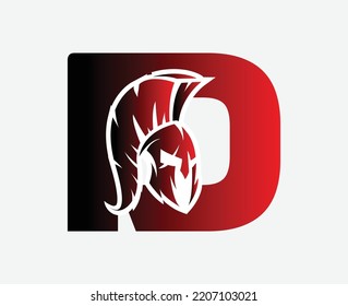 Spartan Logo. Initial Letter D for Spartan Warrior Helmet Logo, Gym and Fitness logo