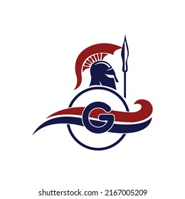 Spartan Logo. Initial Letter G with Spartan Warrior Helmet Logo Design Vector