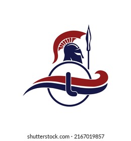 Spartan Logo. Initial Letter L with Spartan Warrior Helmet Logo Design Vector