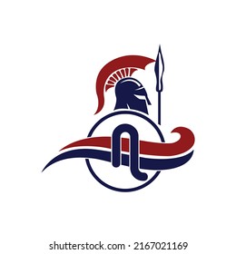 Spartan Logo. Initial Letter N with Spartan Warrior Helmet Logo Design Vector