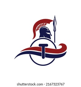 Spartan Logo. Initial Letter T with Spartan Warrior Helmet Logo Design Vector
