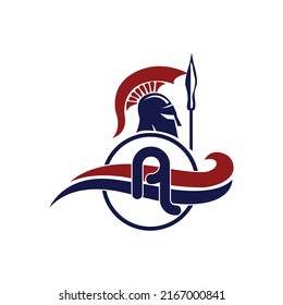 Logo espartano. Letra inicial A con vector de diseño de logotipo de casco espartano