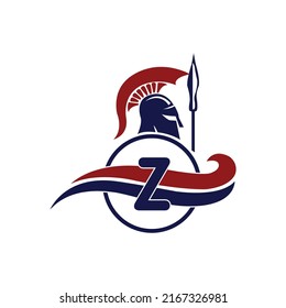 Spartanisches Logo. Initialbuchstabe Z mit einem Vektorgrafik zum Design des Helmlogos von Spartan Warrior