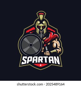 Spartan logo mascot design vector with modern illustration concept style. Spartan illustration with a shield and sword in the hand for esport 