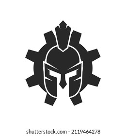 logo espartano que representa una combinación de casco y equipo espartano
