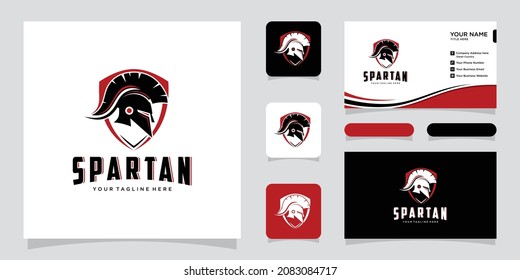 Spartan logo and vector design helmet and head with business card design