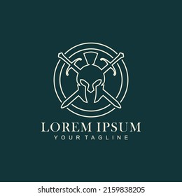 spartan logo and vector design helmet head with sword and shield