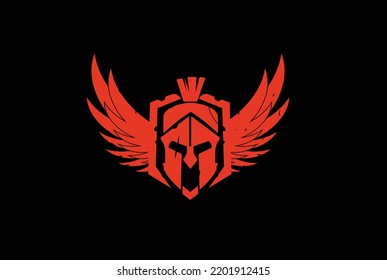 spartan logo and vector design helmet and head with wings, gym and fitess logo