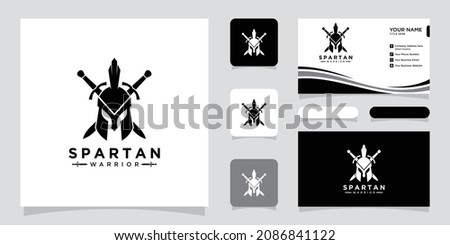 Spartan logo and vector design helmet and head with business card design