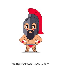 Spartan Male Character Legionary Soldiers. Roman Warrior Gladiator. Flat Cartoon Vector Illustration isolated on white background.