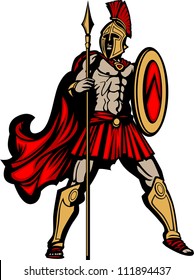 Spartan Mascot Body with Spear and Shield Vector Illustration