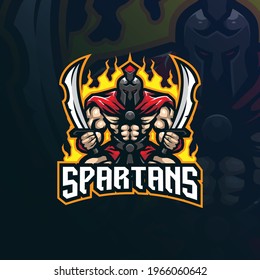 Spartan Mascot Logo Design Vector With Modern Illustration Concept Style For Badge, Emblem And T Shirt Printing. Angry Spartan Illustration For Sport And Esport Team.