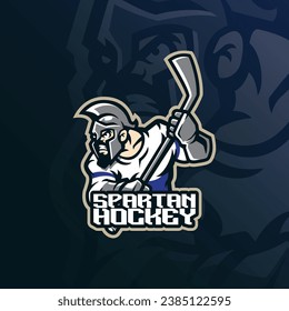 Vector de diseño de logo de mascota espartana con el concepto de ilustración moderna para impresión de insignias, emblemas y camisetas. Ilustración espartana de hockey.