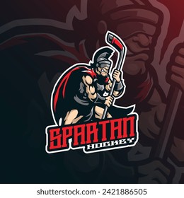 Spartanischer Moskitonetz-Design-Vektor mit modernem Illustrationsstil für Abzeichen-, Emblem- und T-Shirt-Druck. Spartanische Hockey-Illustration für die Sportmannschaft.