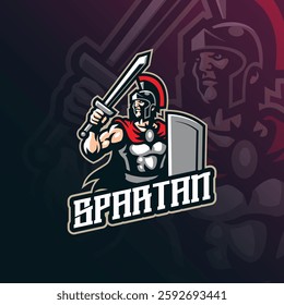 Spartan mascot logo design vector with modern illustration concept style for badge, emblem and t shirt printing. Spartan illustration with sword in hand.