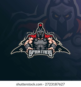 Vector de diseño de logotipo de mascota espartana. Ilustración espartana enojada para el deporte y el equipo de deportes electrónicos.