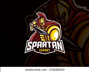 Spartan Mascot Sport Logo Design. Spartan Warrior Mascot Vector Illustration Logo. Gladiator Mascot Design, Emblem Design For Esports Team. Vector Illustration