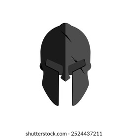 Spartan metal helmet, black warrior helmet vector, ancient helmet, armor icon.