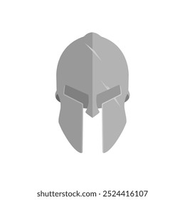 Spartan metal helmet, gray warrior helmet vector, ancient helmet, armor icon.