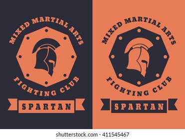 Spartan, MMA Fighting club emblem with spartan helmet on octagon, vector illustration