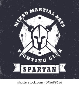 Spartan, MMA Fighting Club Grunge Vintage Logo, Badge With Spartan Helmet And Swords, Vector Illustration