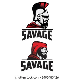 spartan and monk head logo design template