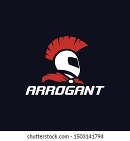 Spartan with Motorcycle Helmet vector template. Rider logo concept.