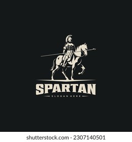 spartan riding horse and holding spear on black background design inspiration