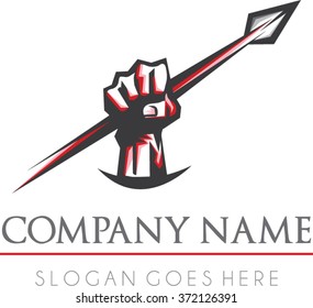 Spartan rise logo vector | Flat spartan warrior gym fitness company logo vector | Spear rise logo vector 