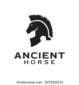 Spartan Roman Helmet Armor Warrior and Horse Head Logo Design Vector