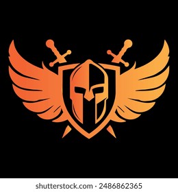 spartan shield helmet warrior logo design