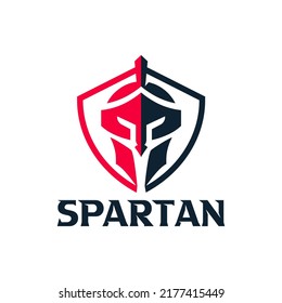 Espartano con el logotipo de escudo. diseño fuerte de helm spartan simple