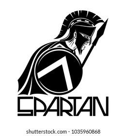 Spartan with shield and spear on white background.