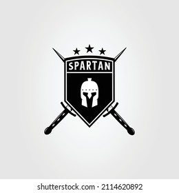 spartan shield and warrior helmet logo vector illustration design. sparta cross sword badge icon