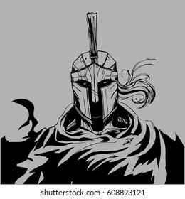 Spartan sketch , black and white , cape