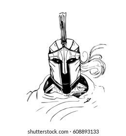 Spartan sketch , black and white , cape