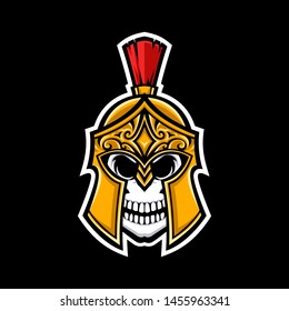Spartan skull mascot Logo isolated on Dark Background