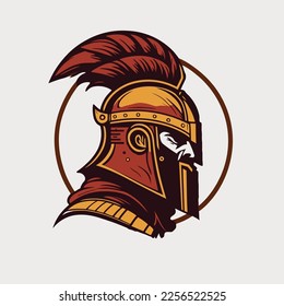 spartan soldier head logo icon flat color vector symbol illustration