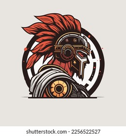 spartan soldier head logo icon flat color vector symbol illustration