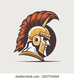 spartan soldier head logo icon flat color vector symbol illustration
